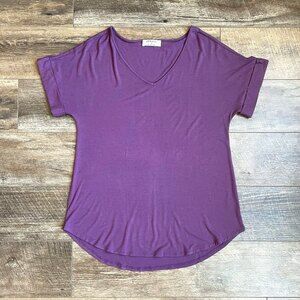 Zenana Relaxed Fit Cuffed Sleeve V-Neck Tee Eggplant S